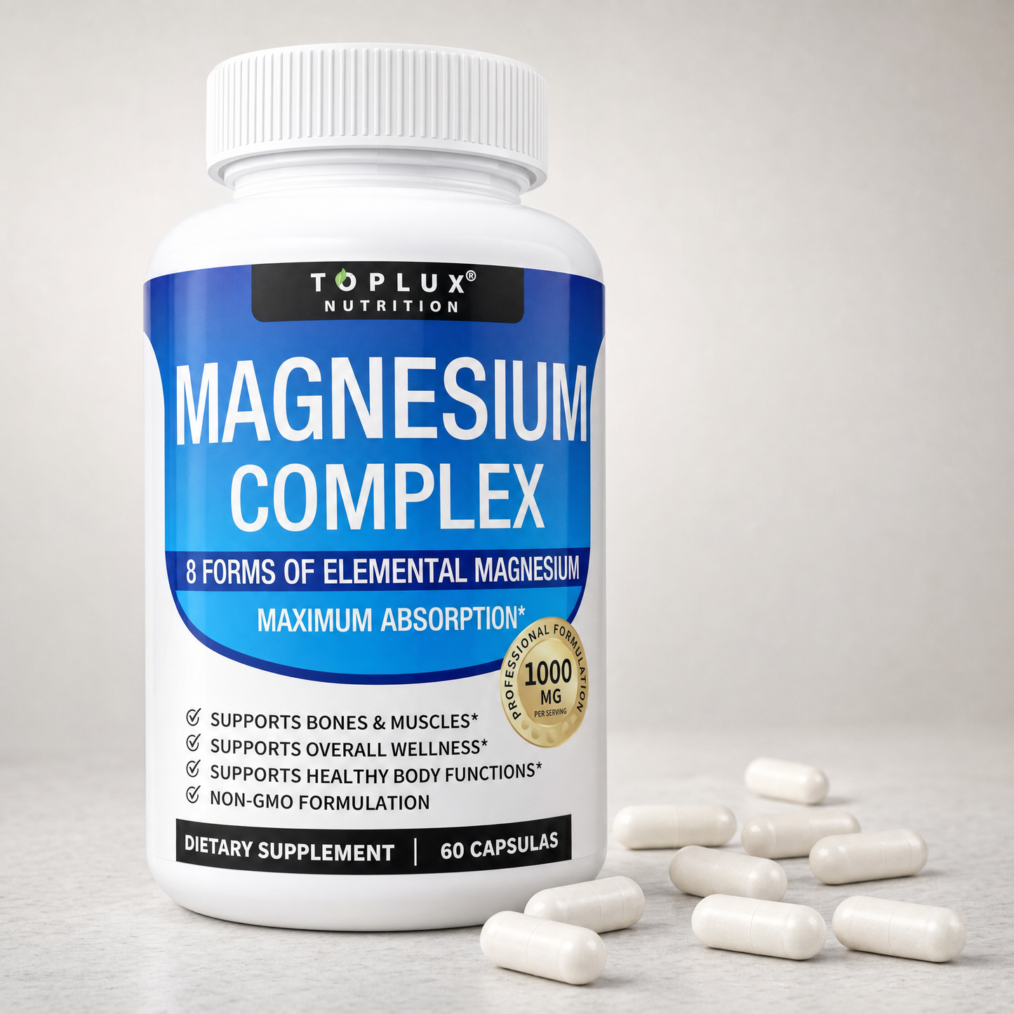 TOPLUX - Complejo de Magnesio 8 En 1 | 1000mg - 60 CAPSULAS