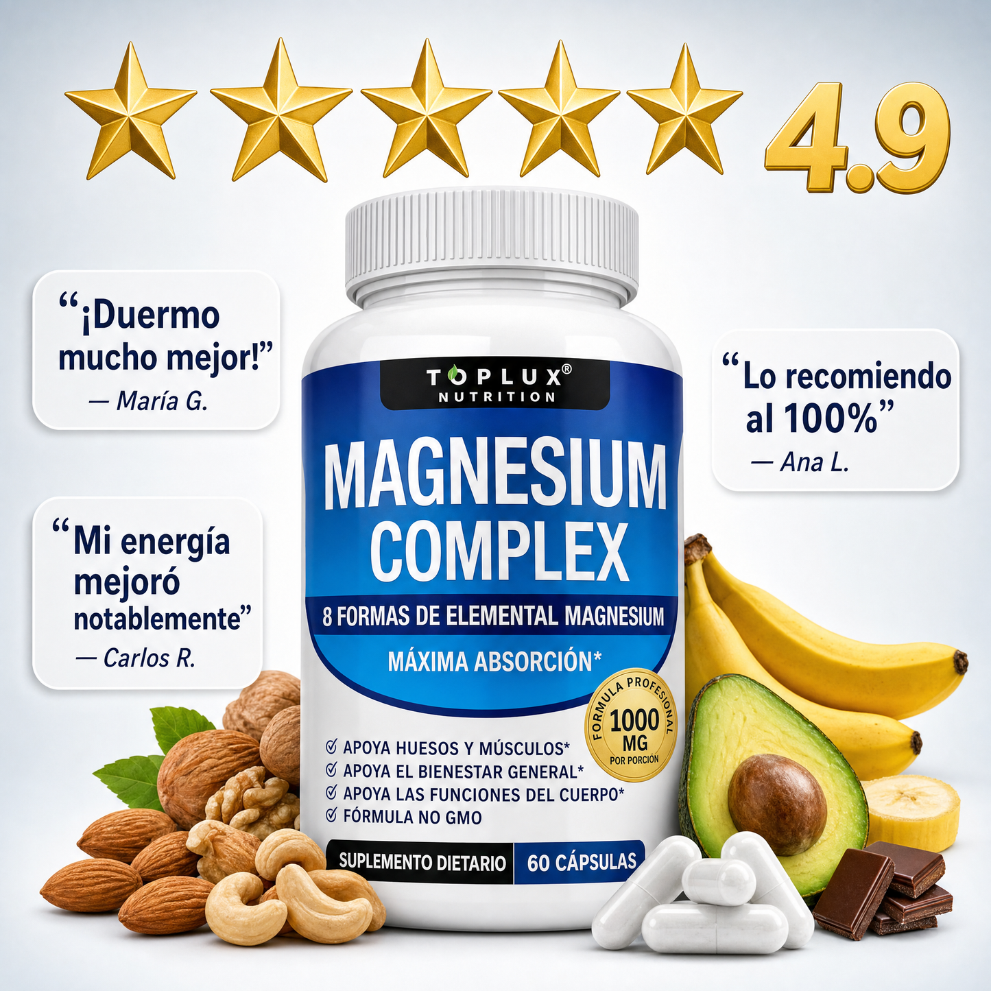 TOPLUX - Complejo de Magnesio 8 En 1 | 1000mg - 60 CAPSULAS