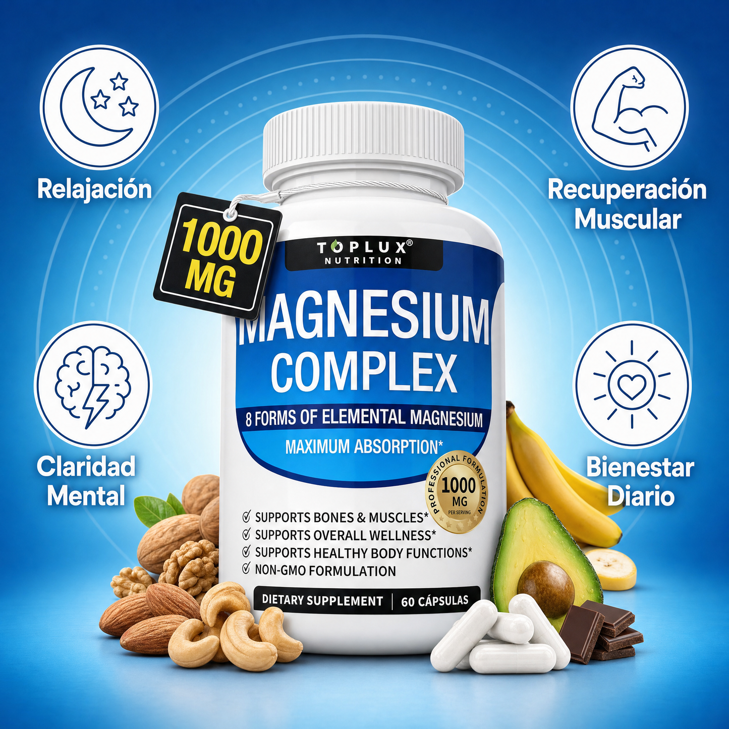 TOPLUX - Complejo de Magnesio 8 En 1 | 1000mg - 60 CAPSULAS