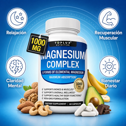 TOPLUX - Complejo de Magnesio 8 En 1 | 1000mg - 60 CAPSULAS