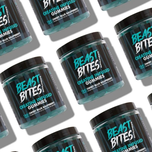 Gomitas de Monohidrato de Creatina Beast Bites 5g, 30 Porciones, Frambuesa Azul Dulce, 150 Unidades