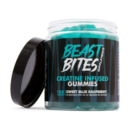 Gomitas de Monohidrato de Creatina Beast Bites 5g, 30 Porciones, Frambuesa Azul Dulce, 150 Unidades