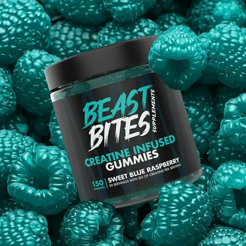 Gomitas de Monohidrato de Creatina Beast Bites 5g, 30 Porciones, Frambuesa Azul Dulce, 150 Unidades