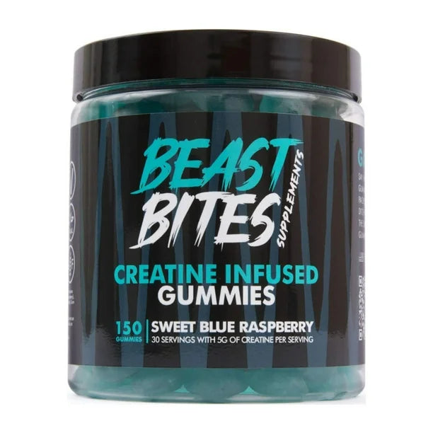 Gomitas de Monohidrato de Creatina Beast Bites 5g, 30 Porciones, Frambuesa Azul Dulce, 150 Unidades
