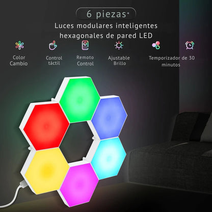 Luces Hexagonales Modulares 5 Modos LED (Paquete de 6)