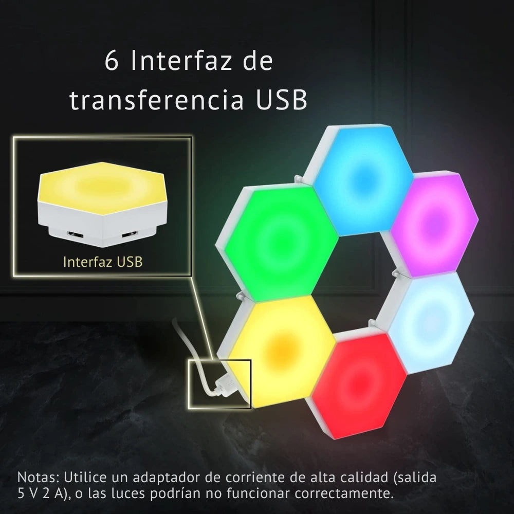 Luces Hexagonales Modulares 5 Modos LED (Paquete de 6)