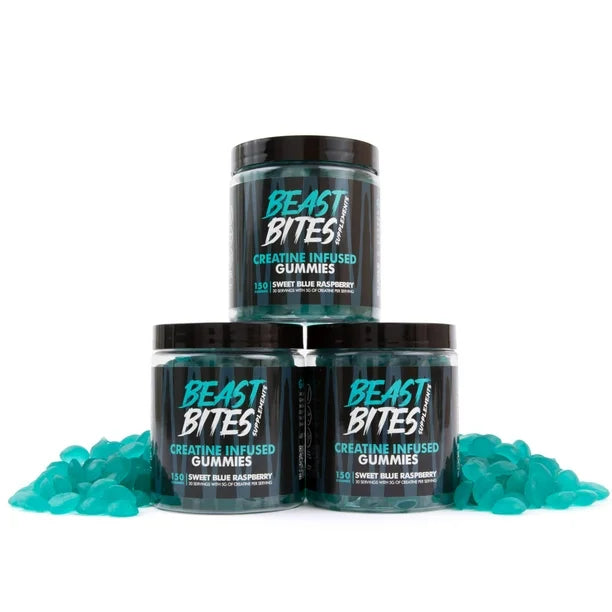 Gomitas de Monohidrato de Creatina Beast Bites 5g, 30 Porciones, Frambuesa Azul Dulce, 150 Unidades