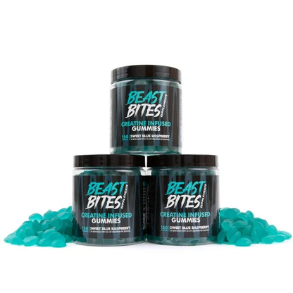 Gomitas de Monohidrato de Creatina Beast Bites 5g, 30 Porciones, Frambuesa Azul Dulce, 150 Unidades