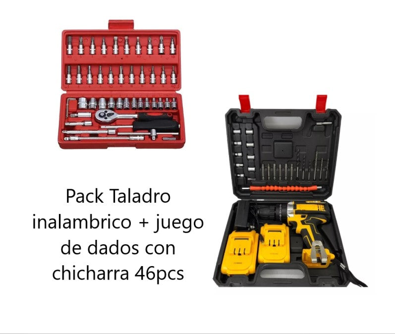 Tasbel® - Taladro Inalámbrico + Set Brocas + Set 46 Piezas de Dados Gratis